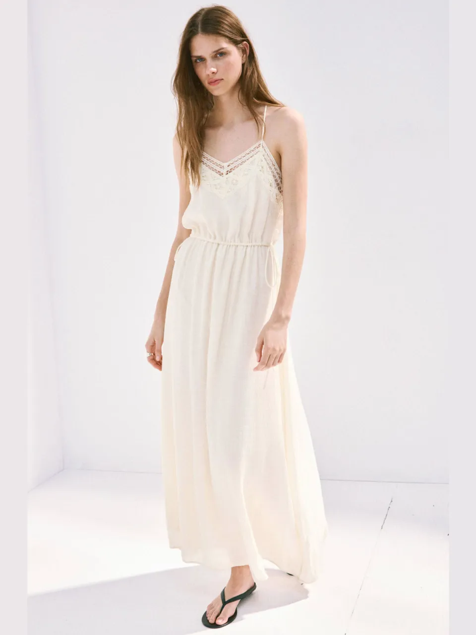 Mango broderie midi zomerjurk - beige, foto 4
