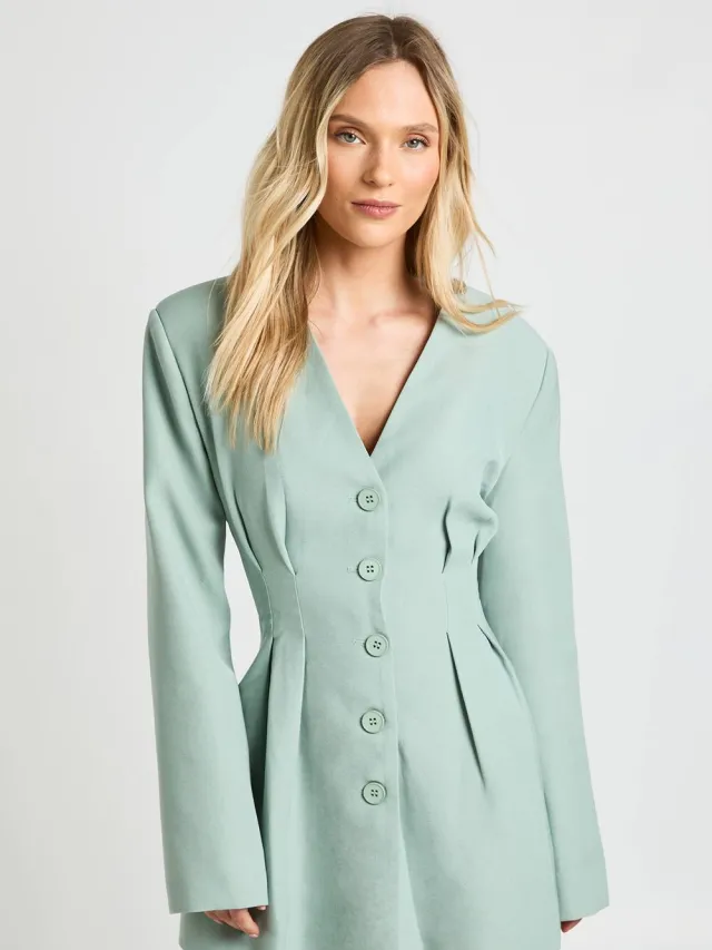 boohoo Dames Petite Mini Blazerjurk Met Lange Mouwen Zonder Kraag Verstandig