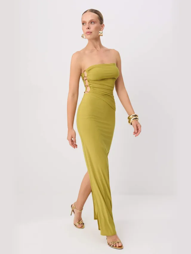 Trendyol TRENDYOLMİLLA Dames Groen Effen Maxi Mouwloos Recht Avond & Gala Jurk