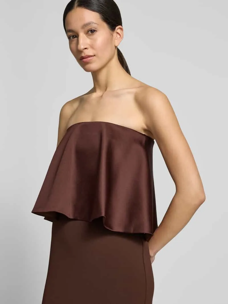 Rinascimento slim fit maxi-jurk met satijn-garnering chocoladebruin, foto 3