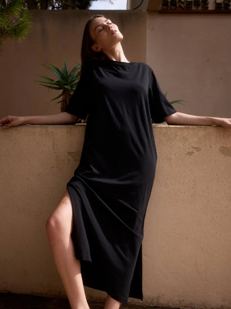 WOTE dames vegan Maxi Jurk Jersey Zwart