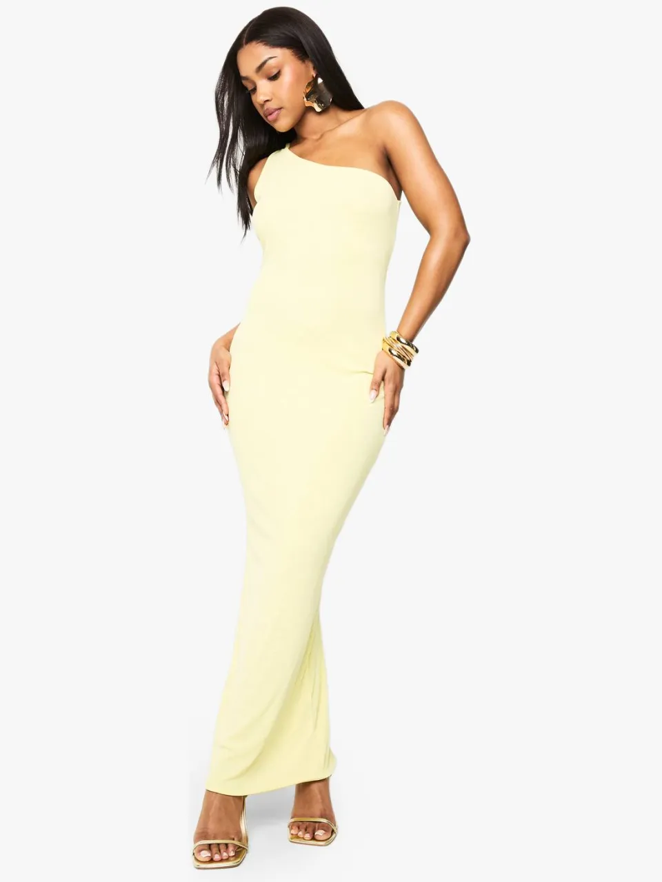 boohoo Dames One Shoulder Open Back Maxi-jurk citroen, foto 2