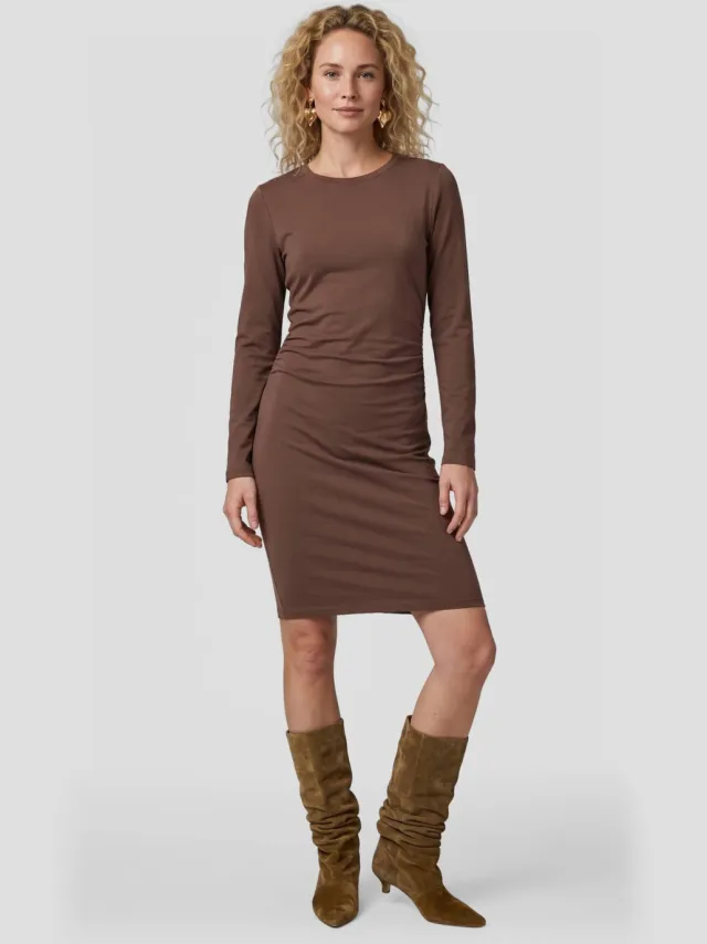 Anytime jersey korte jurk met gedrapeerd detail bruin