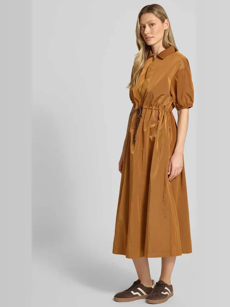 Rich & Royal midi-jurk met korte ritssluiting en trekkoord bij de taille cognac, foto 3