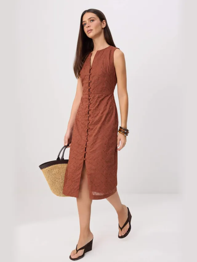 Trendyol TRENDYOLMİLLA Dames Bruin Effen Midi Mouwloos Recht Jurken