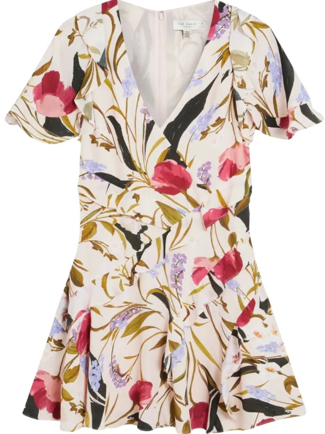 Ted Baker Issiia Mini-jurk Met Ruches In Lichtroze Wit