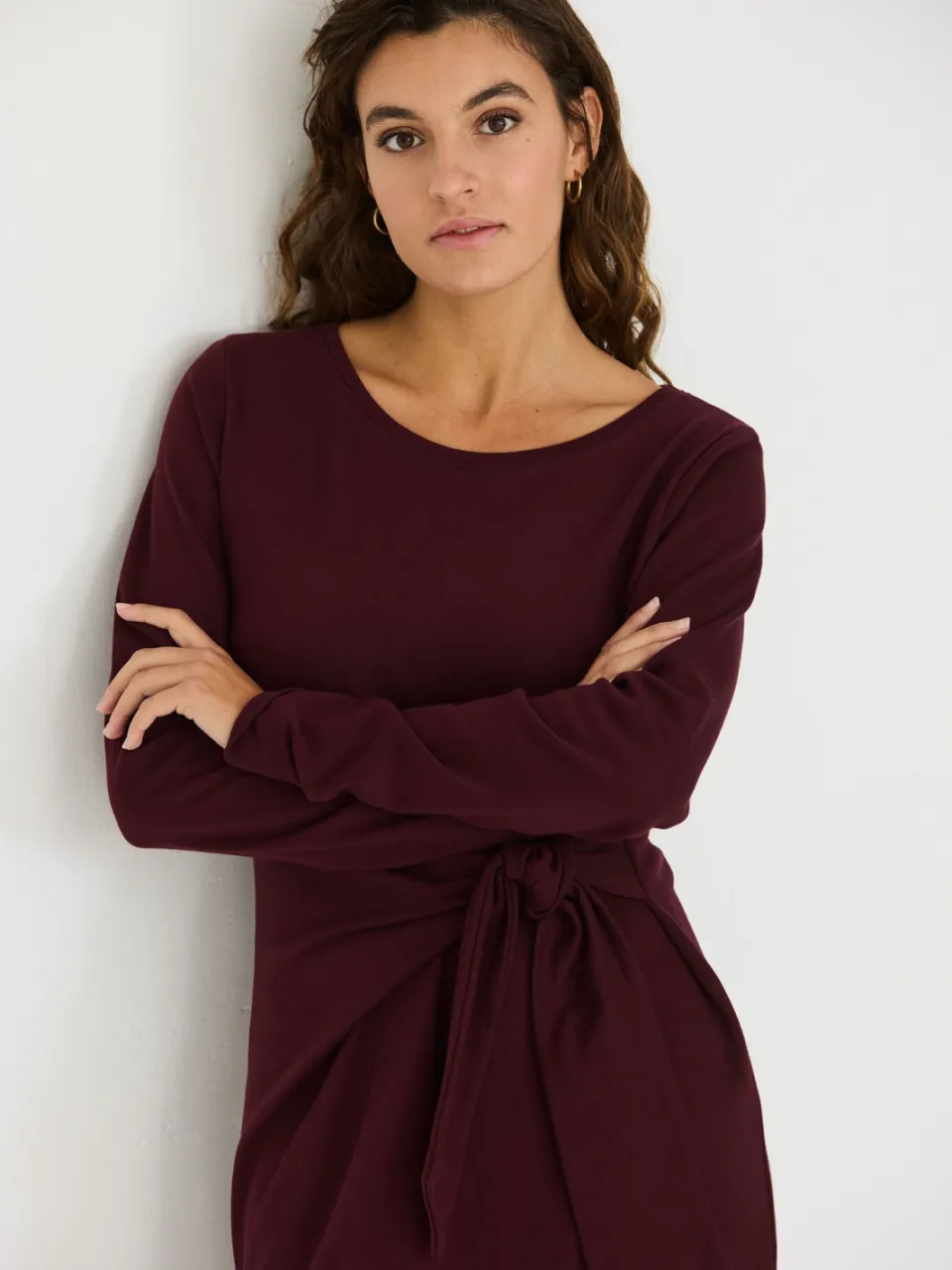 Skfk dames vegan Gebreide Midi Jurk Met Knoop Ide Bruin, foto 2