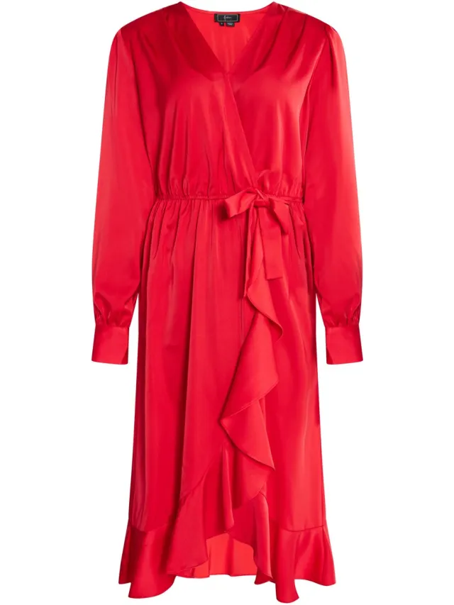 Faina Midi-jurk met lange mouwen rood