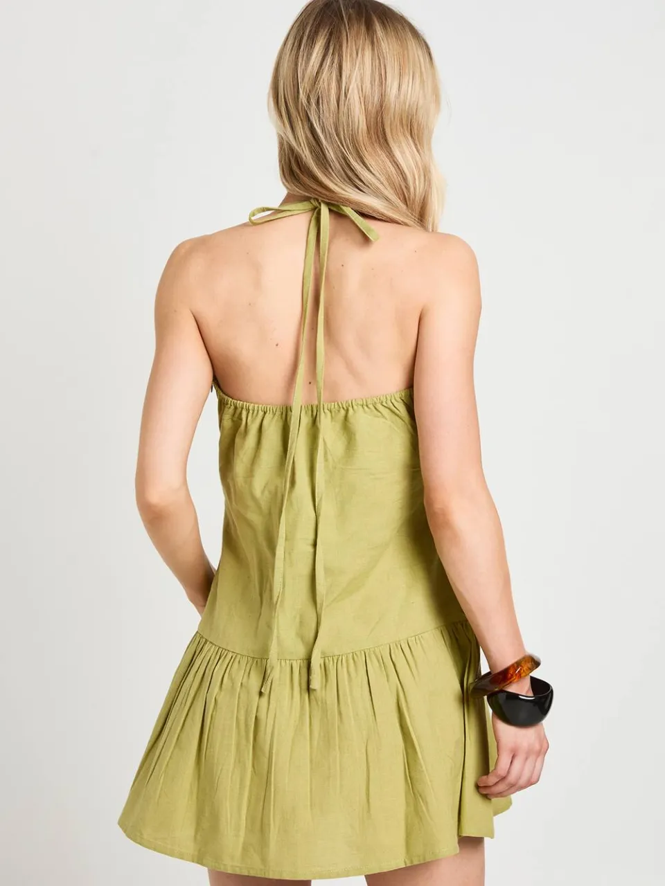boohoo Dames Petite Linnen Mini-jurk Met Kralenbandjes En Verlaagde Taille licht kaki, foto 2