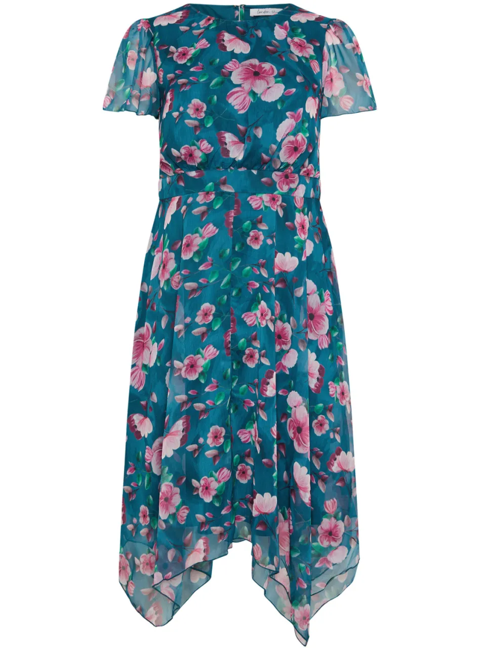 Yours London Tealblauwe Jurk Met Bloemenprint En Ruchezoom blauw, foto 4