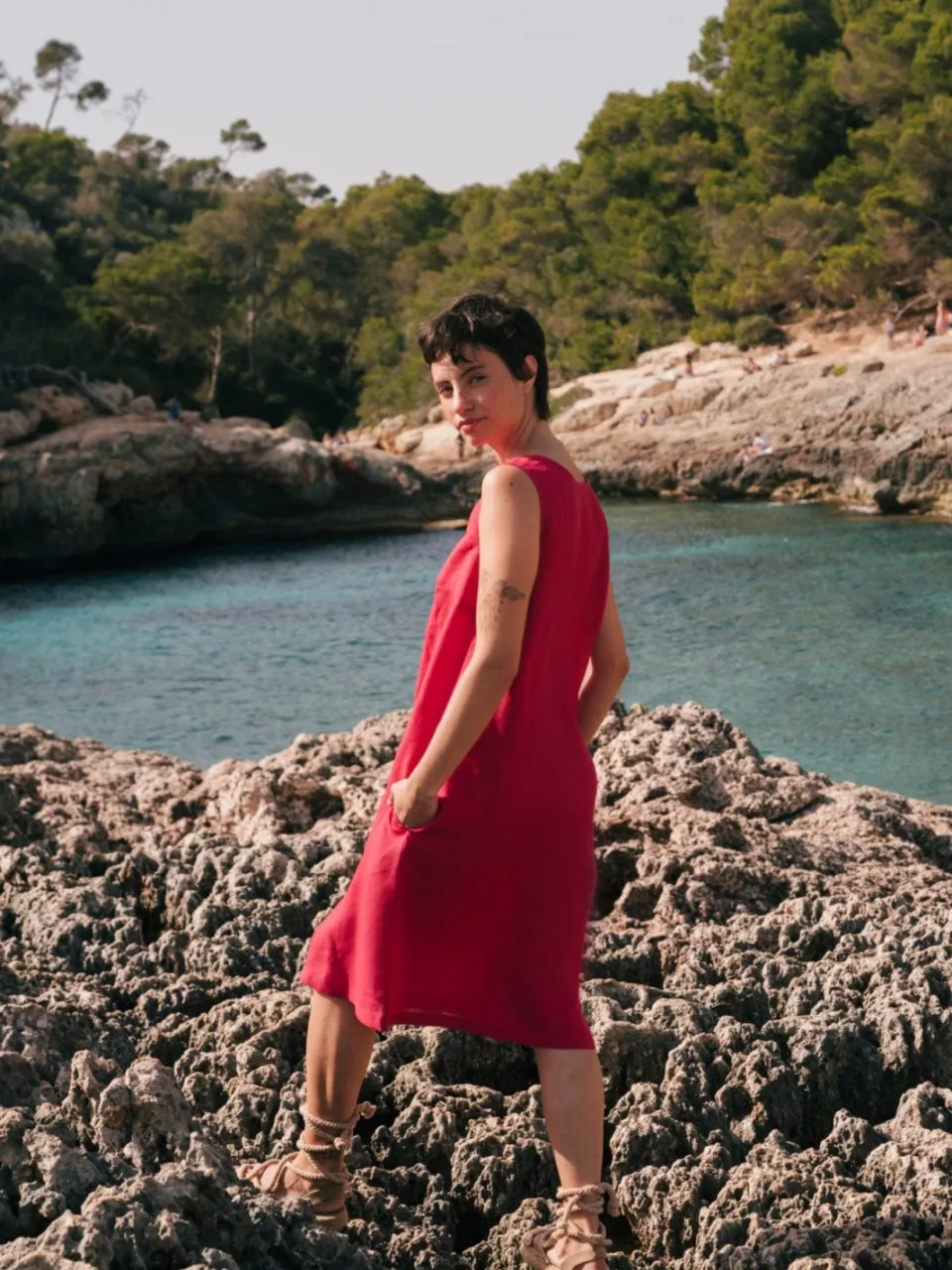 AmourLinen dames vegan Jurk Norah Viva Magenta, foto 2