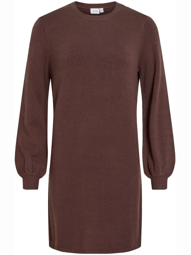 Vila VIRIL L/S VOLUME SLEEVE KNIT DRESS-NOOS - Dames - Mini jurken Coffee Bean