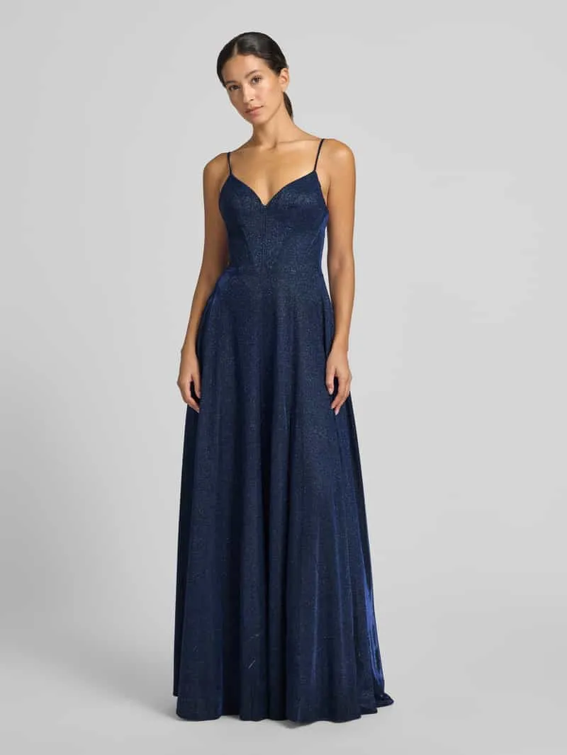 LUXUAR FASHION Glanzende avondjurk met V-hals Marineblauw