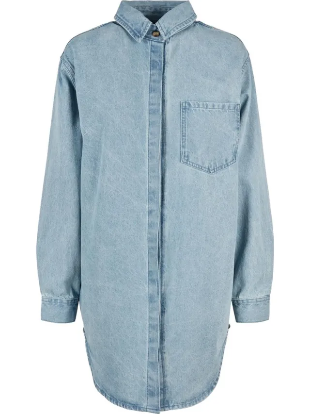 Urban Classics Oversized Denim Shirt Korte jurk - XS - Blauw Tinted Light Blue Washed