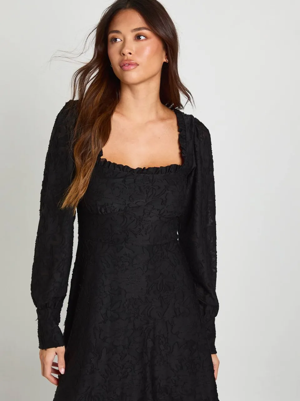 boohoo Dames Burnout Bloemen Korset Boerinnen Mini Jurk zwart, foto 3
