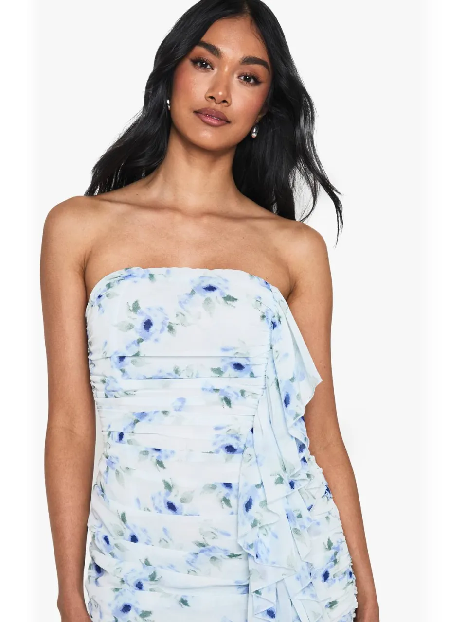 boohoo Dames Chiffon Geruched Maxi-Jurk blauw, foto 3
