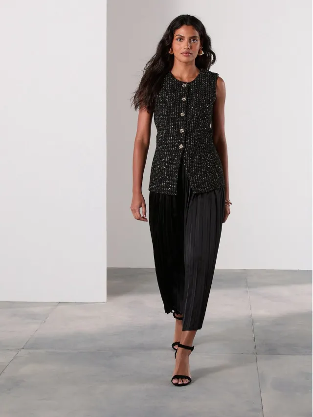 Next Dames - 2-in-1 tweed gelegenheidsvestjurk - Zwart Black
