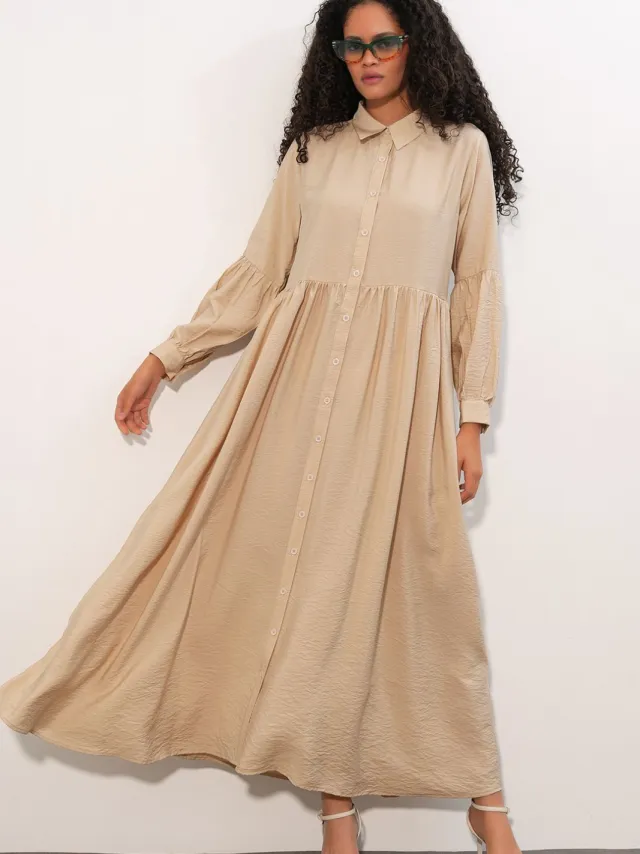 Big Dart Losse Maxi Shirtjurk Beige