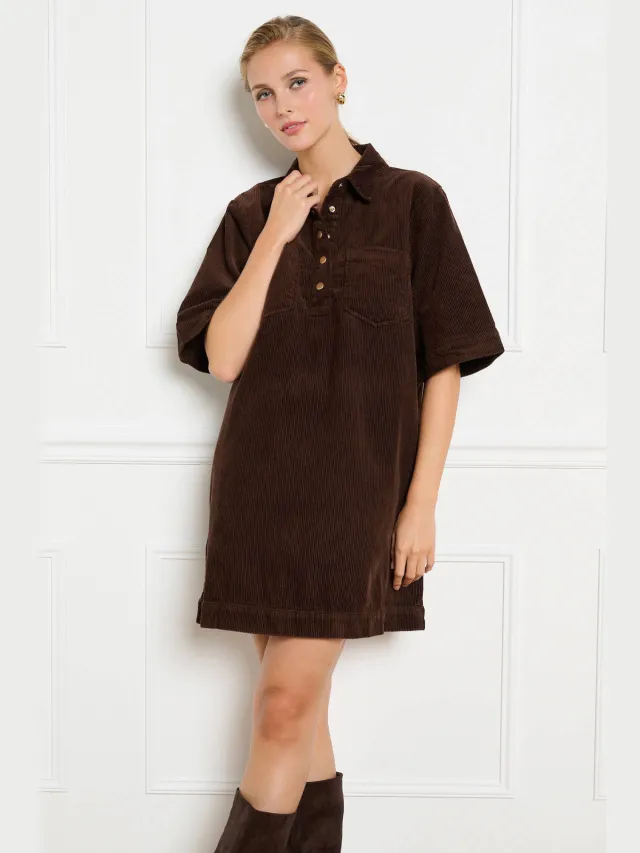 LOLALIZA corduroy korte jurk - bruin