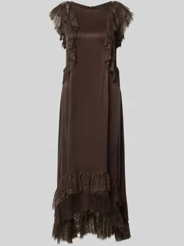 Cph Muse midi-jurk in asymmetrische look in colmodel met kant chocoladebruin, foto 2