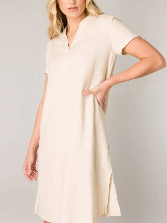Base Level jurk met linnen Yacin beige, foto 5