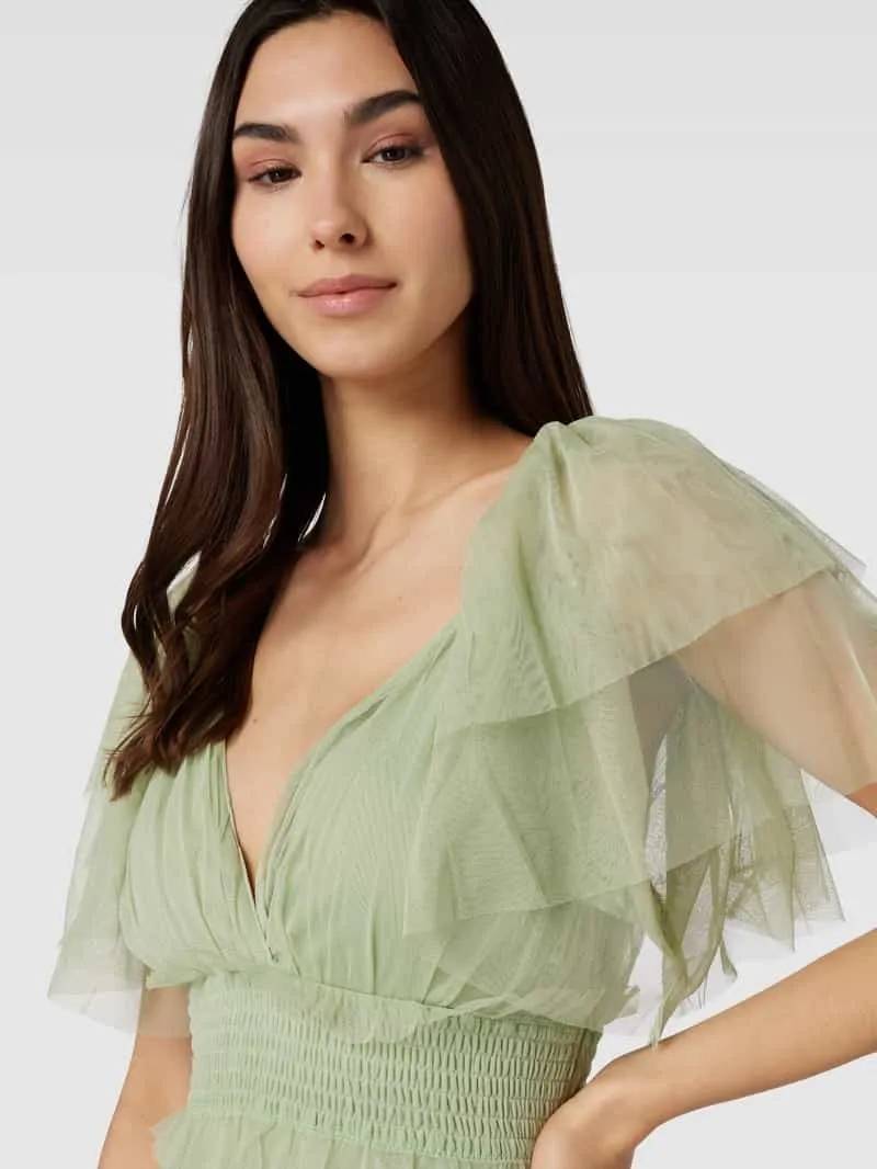 Lace & Beads Avondjurk met volants lichtgroen, foto 4