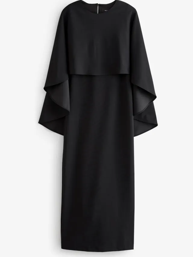 Next Dames - Lange jurk met cape - Zwart Black
