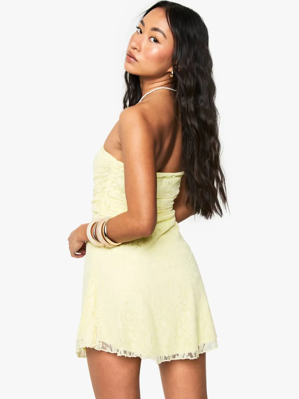 boohoo Dames Kant Bandeau Smock Jurk citroen, foto 2