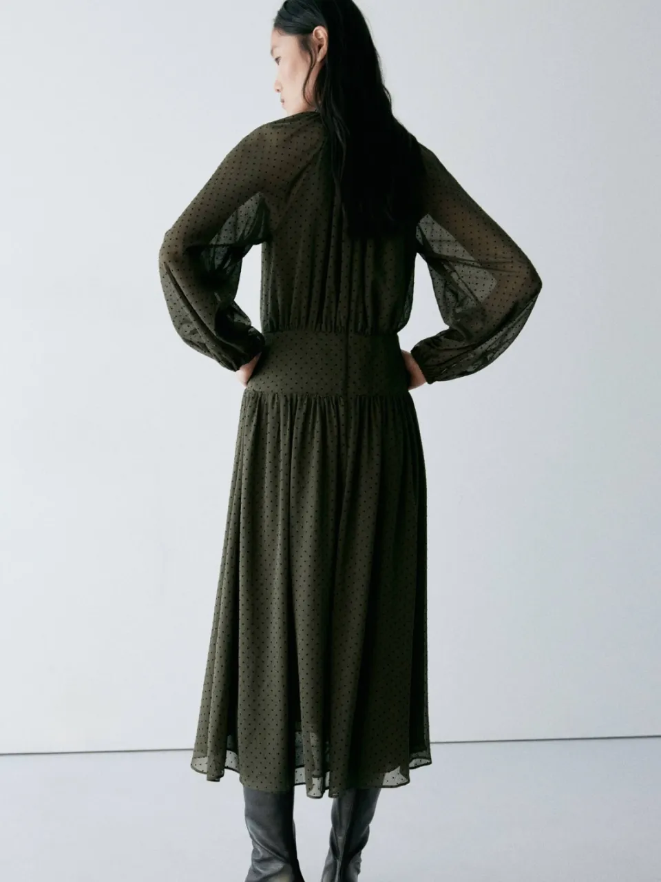 Mango maxi jurk met stippen - kaki, foto 3