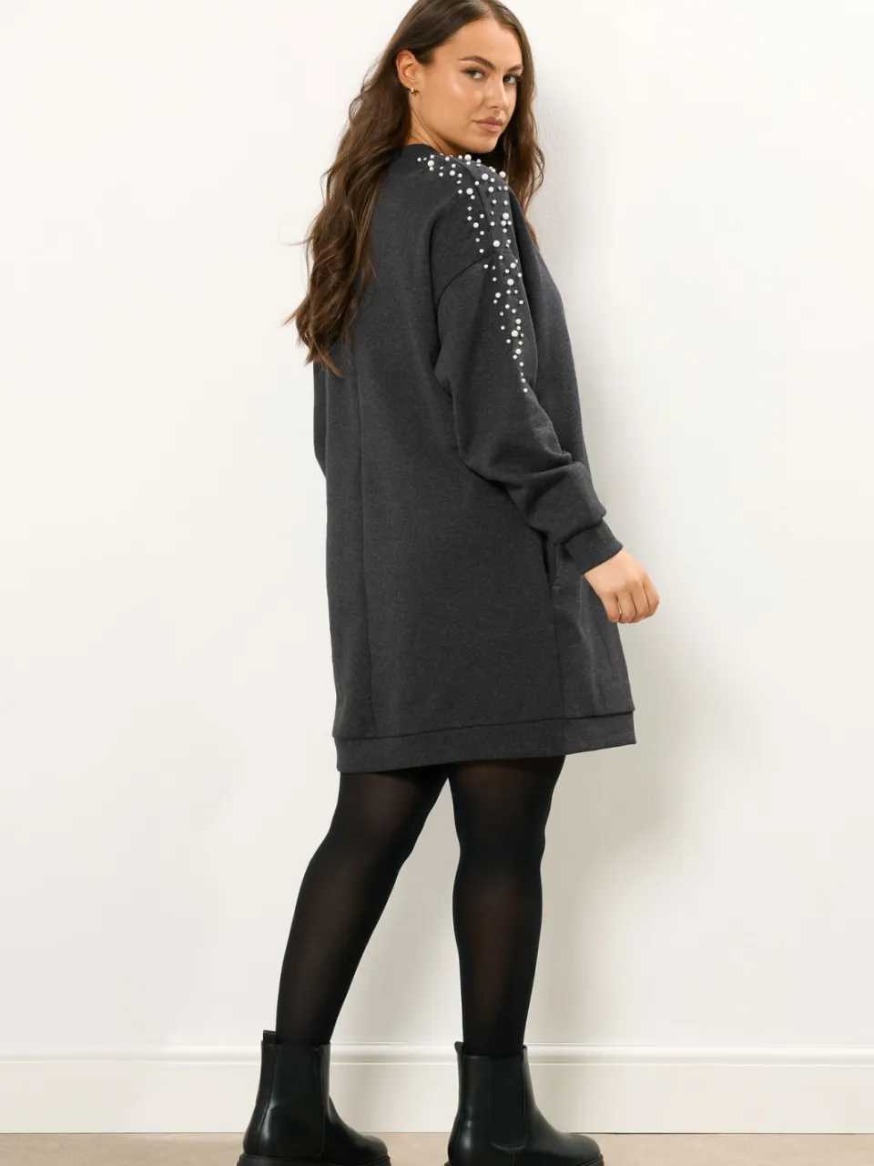 Yours Grijze Sweatshirtjurk Met Studs-52 grijs, foto 2