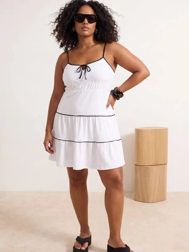 Trendyol Curve Dames Wit Effen Kort / Mini Mouwloos A-lijn Grote maten Jurk
