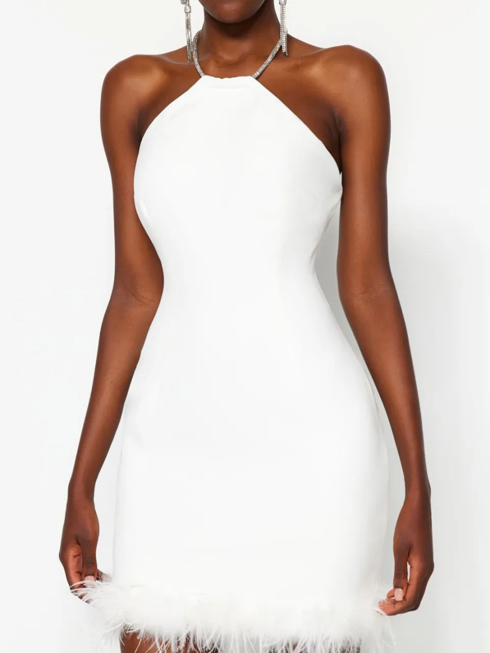 Trendyol TRENDYOLMİLLA Dames Ecru Effen Kort / Mini Mouwloos Stijlvol/Avond Bodycon Jurken, foto 2