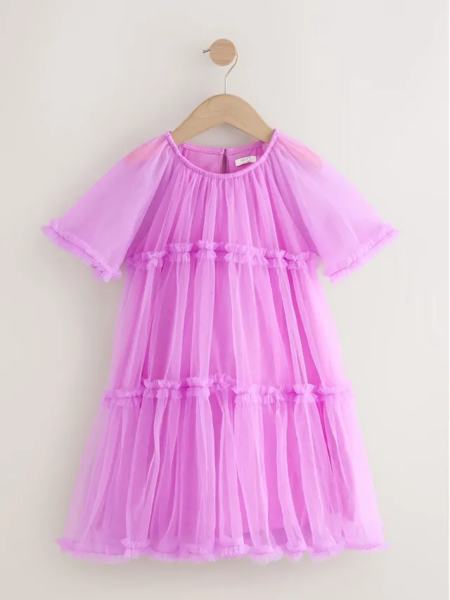 Next Meisjes - Feestjurk met ruches en stroken - Paars Purple