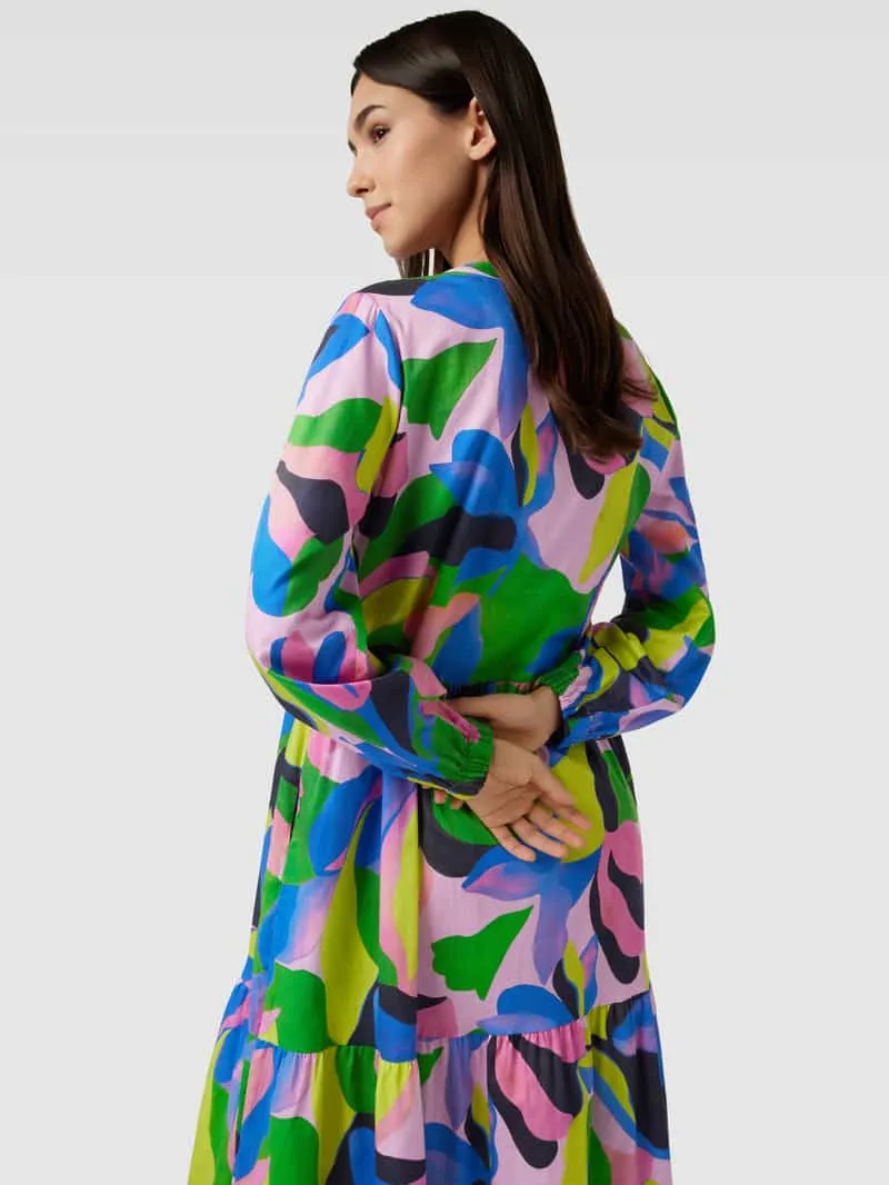 Smith and Soul Midi-jurk met all-over motief, model 'Open Constructed Volant' groen, foto 5