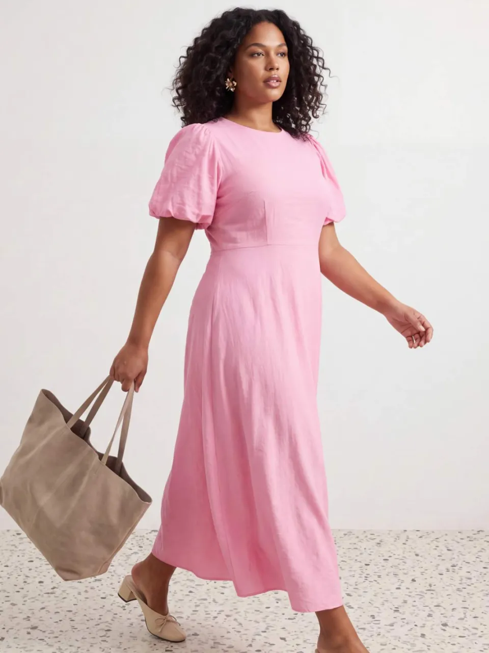 Trendyol Curve Dames Roze Effen Maxi Kort A-lijn Grote maten Jurk, foto 2