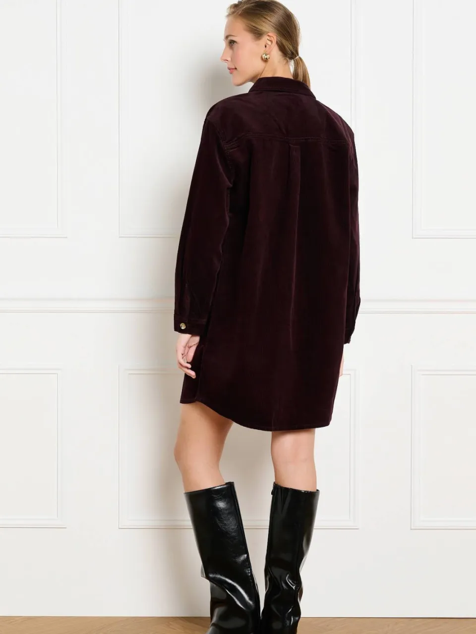 LOLALIZA corduroy korte blousejurk - aubergine, foto 4