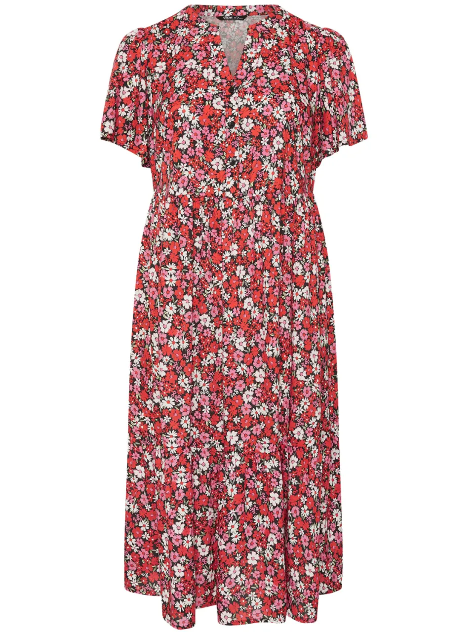 Yours Rode Jurk Met Bloemenprint En Knoopsluiting rood, foto 5