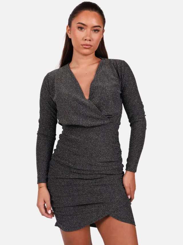 Getdrezzed Glitter jurk met geplooide voorkant zilver