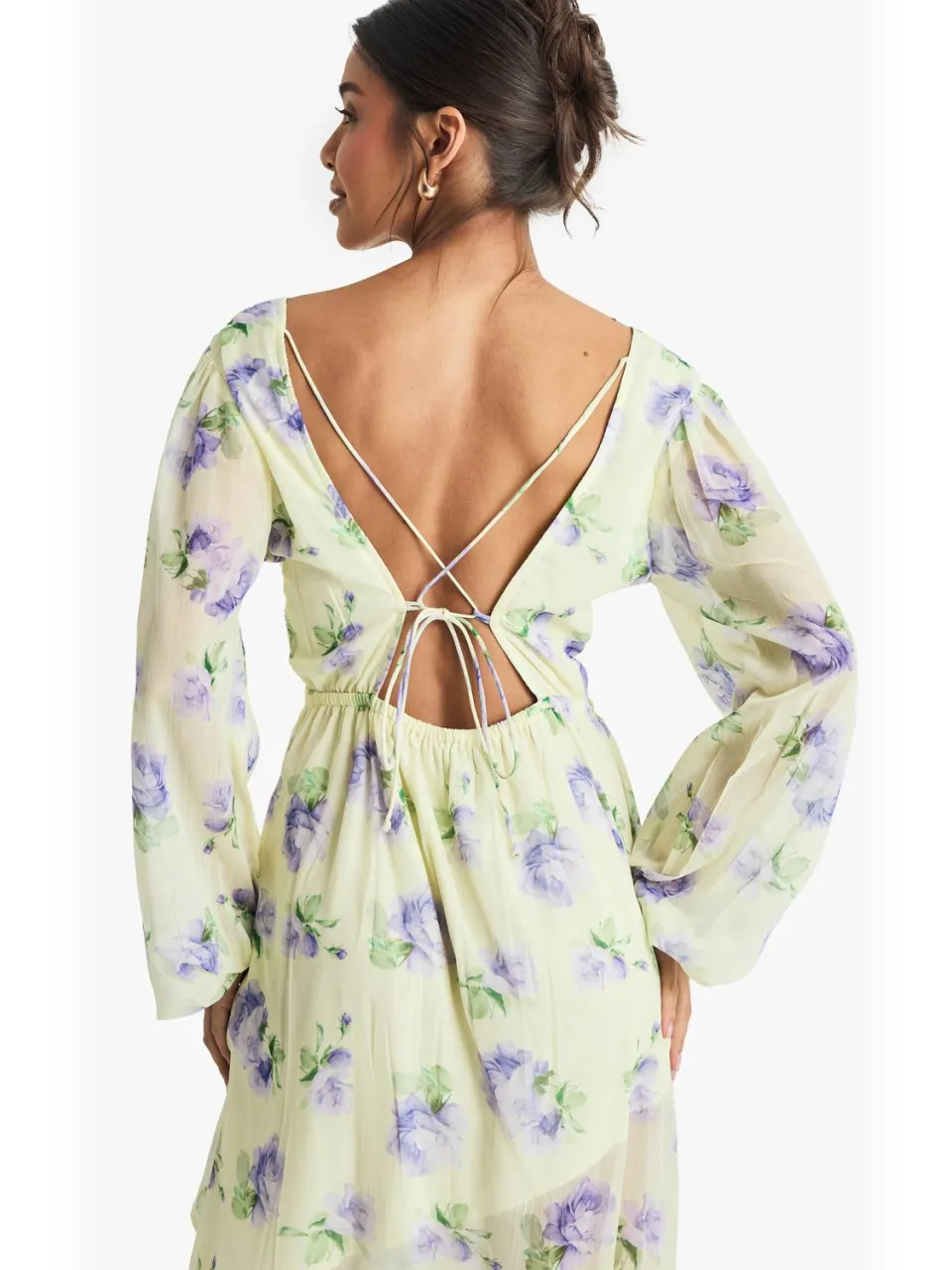 boohoo Dames Bloemige Dobby Maxi Jurk met Frans Detail citroen, foto 2