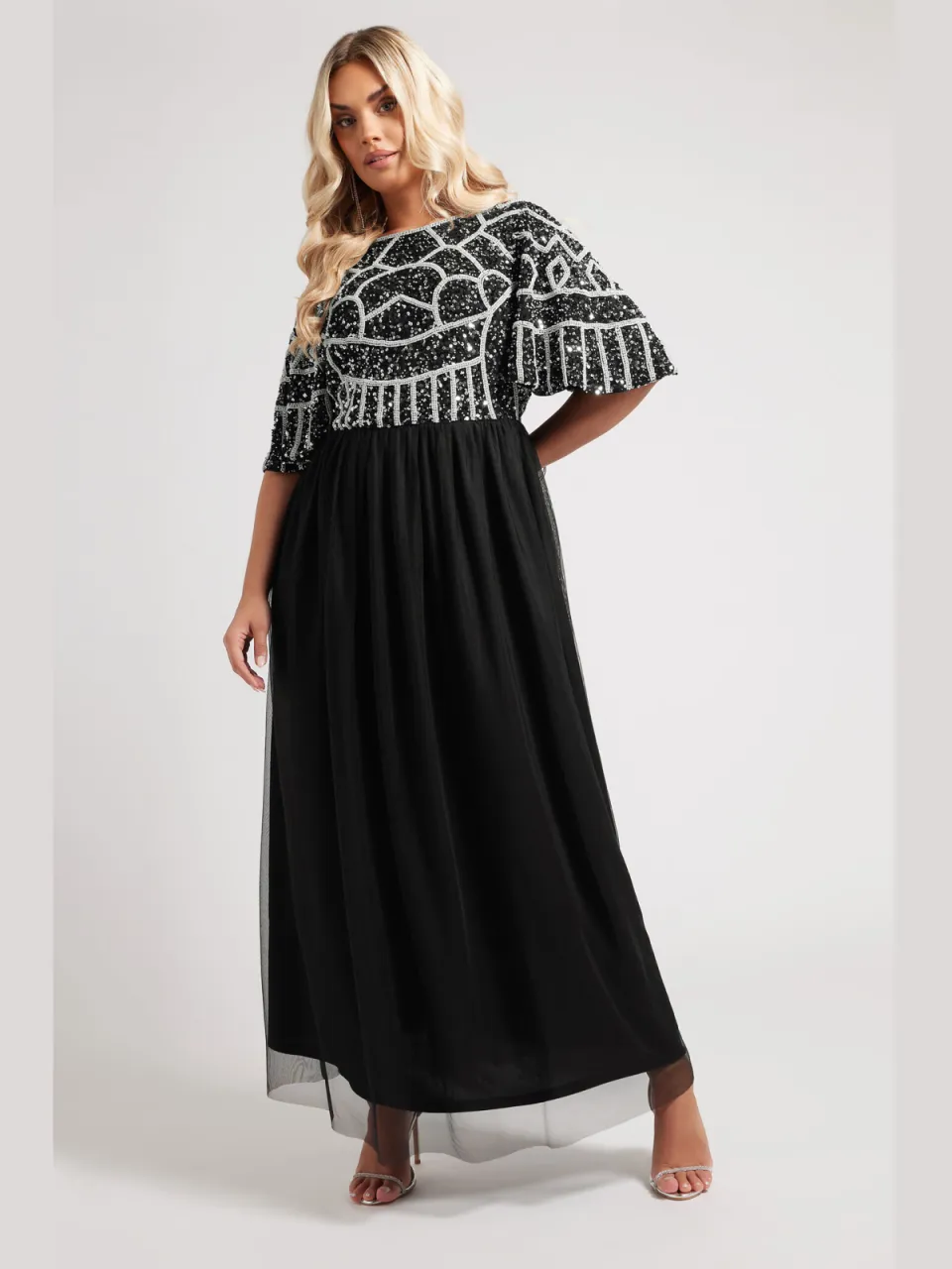 Luxe: Ultimate Embellishment Luxe Zwarte Abstracte Maxijurk Met Paillettensize 46, foto 3