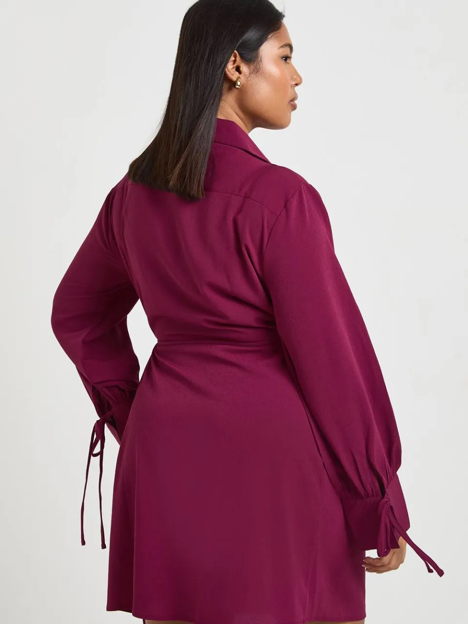 boohoo Dames Plus Geweven Wikkel Strik Midaxi Jurk pruim, foto 2