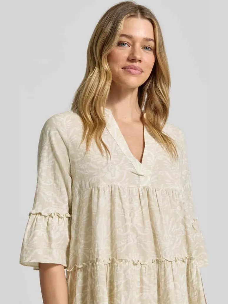 Vero Moda Uitlopende blousejurk van puur katoen model 'DICTHE' offwhite, foto 5