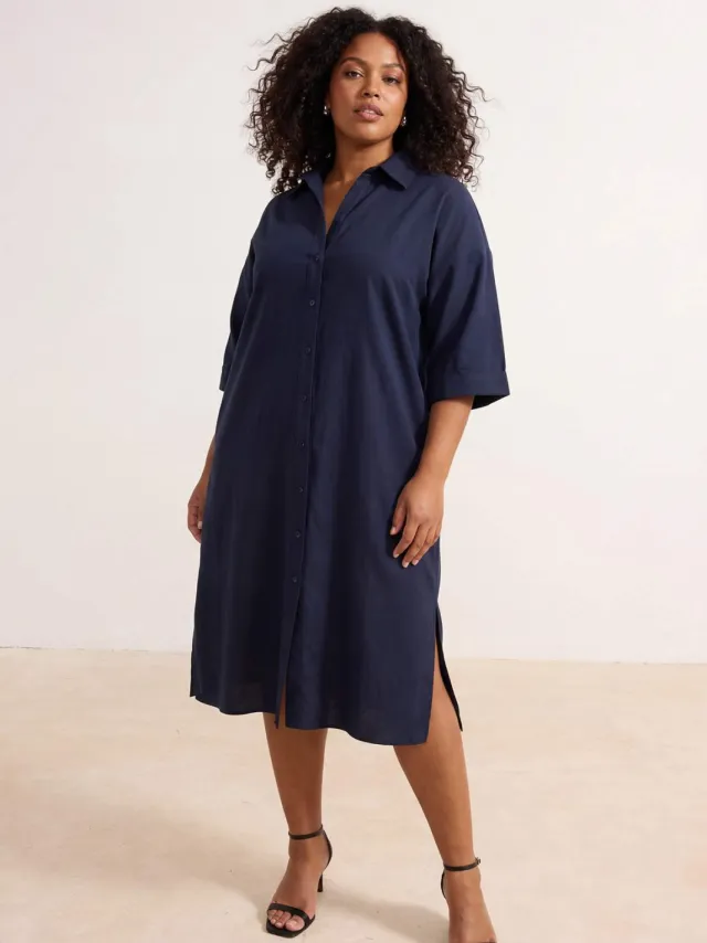 Trendyol Curve Dames Donkerblauw Effen Midi Mouwloos Casual Blousejurk Grote maten Jurk Marineblauw/Blauw