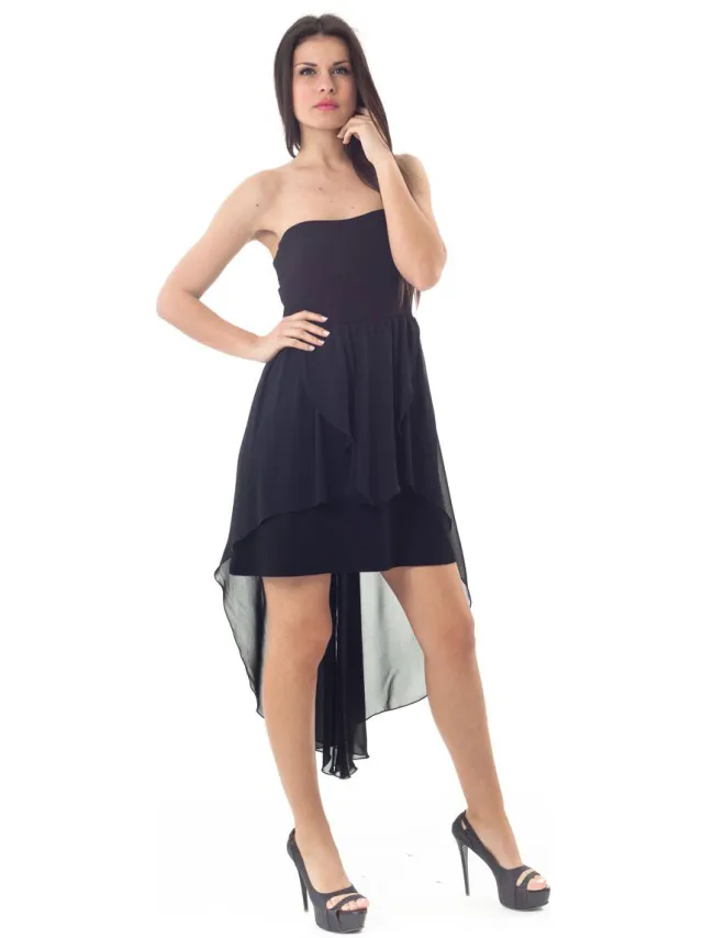 Conquista Strapless Sheer Layer Hoog Laag Jurk Zwart