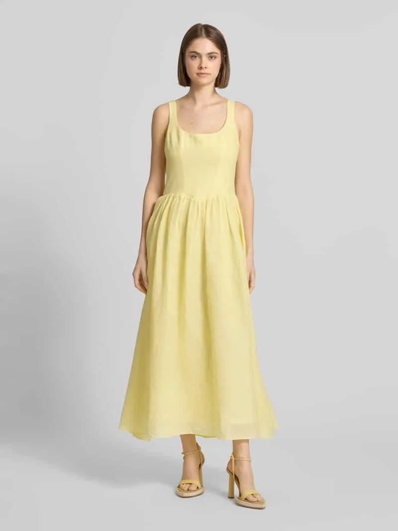 bardot midi-jurk van ramie model 'LAWRENCE SCOOP' Geel