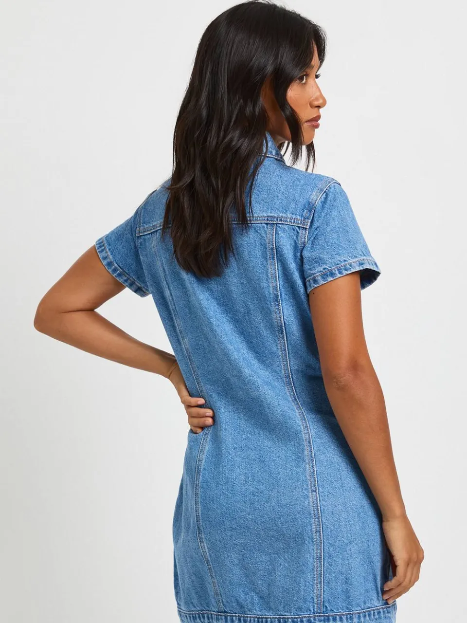 boohoo Dames Petite Western Denim Korte Mouw Mini Jurk, foto 2