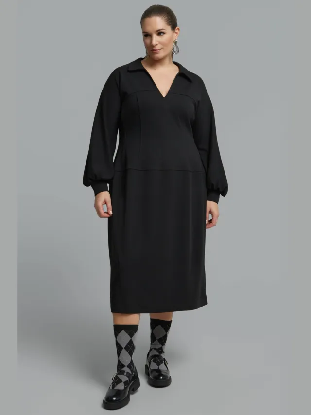 Mat Fashion Plus-lijn midi jurk - zwart