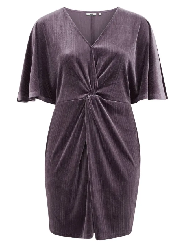 WE Fashion Curve Plus Size fluwelen korte jurk met glitters en plooien - paars