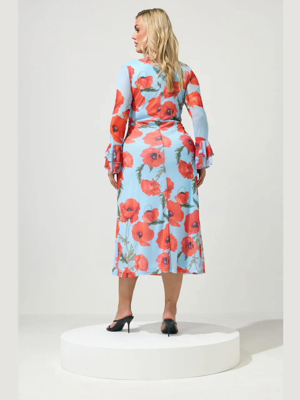 Yours London Lichtblauwe Jurk Met Bloemenprint En Mesh blauw, foto 3