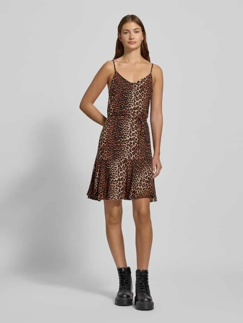 Pieces Getailleerde mini-jurk met tailleband, model 'NYA' middenbruin, foto 3
